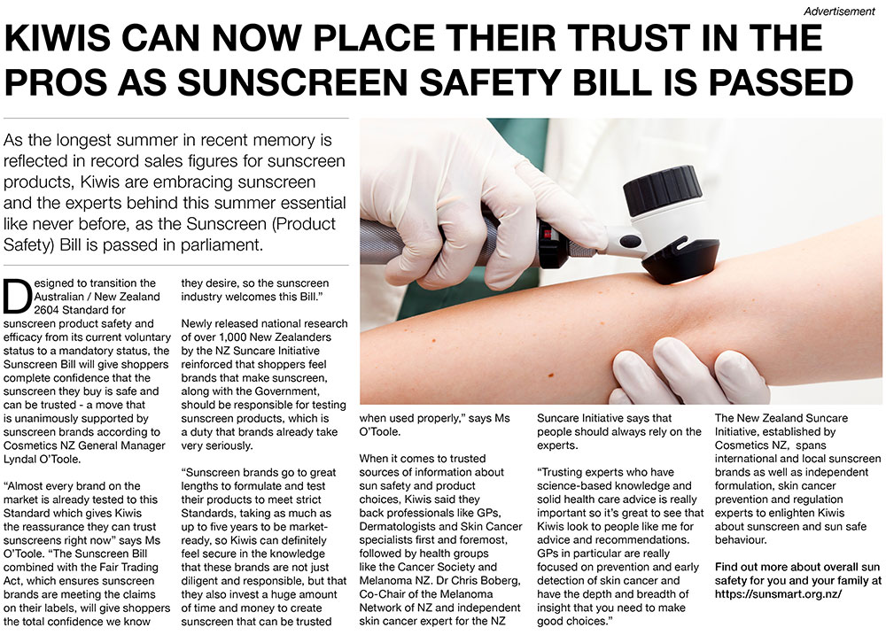 Advertorial: Kiwis can now place their trust in the pros as sunscreen safety bill is passed